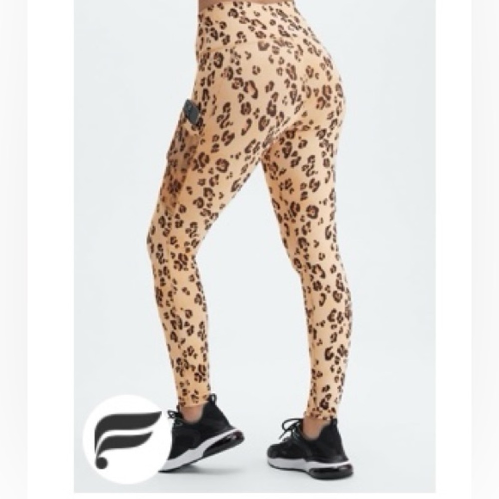 Fabletics High-Rise Leopard Print Leggings in Tan and Black